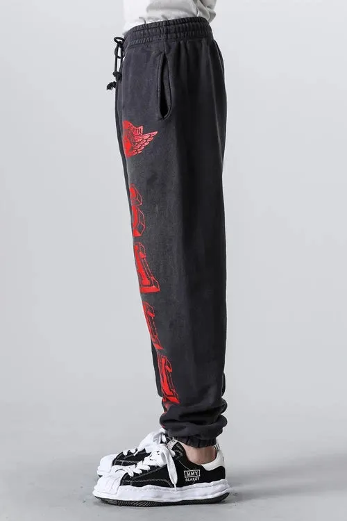 SAINT Mxxxxxx ANGEL SWEAT PANTS/BLK Angel Reborn Crack Print Distressed Sweatpants, Washed Black S-XL Assute Dyeing, Full Spray Fade, Heavy Fermentation Washing, Made with NEW VINTAGE Texture, Four Needles and Six Threads from the Factory, Boneless Patchwork, More Comfortable to Wear, Genuine Level Crack Print/Accessories Restored